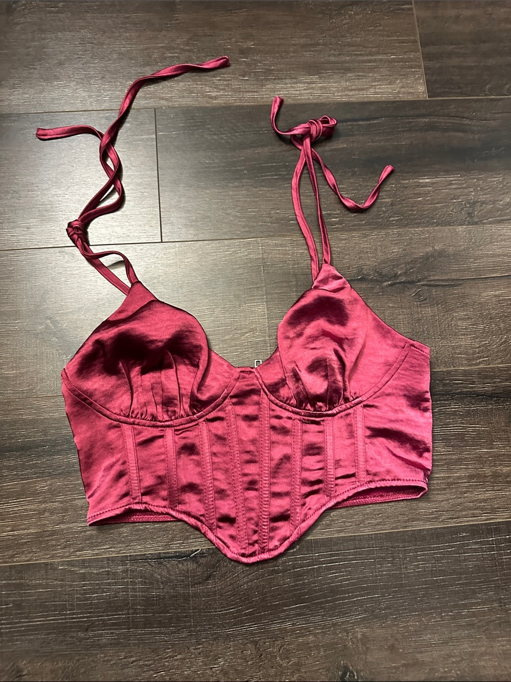 Satin Bustier Crop Top in Deep Wine